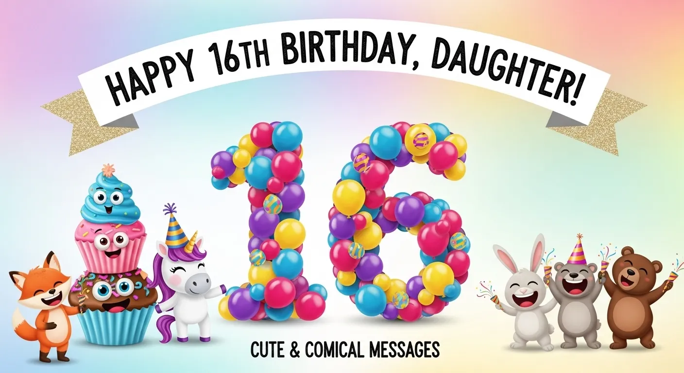 You are currently viewing 700+ Best Funny 16th Birthday Wishes for Daughter 🎉🤣 | Cute & Comical Messages