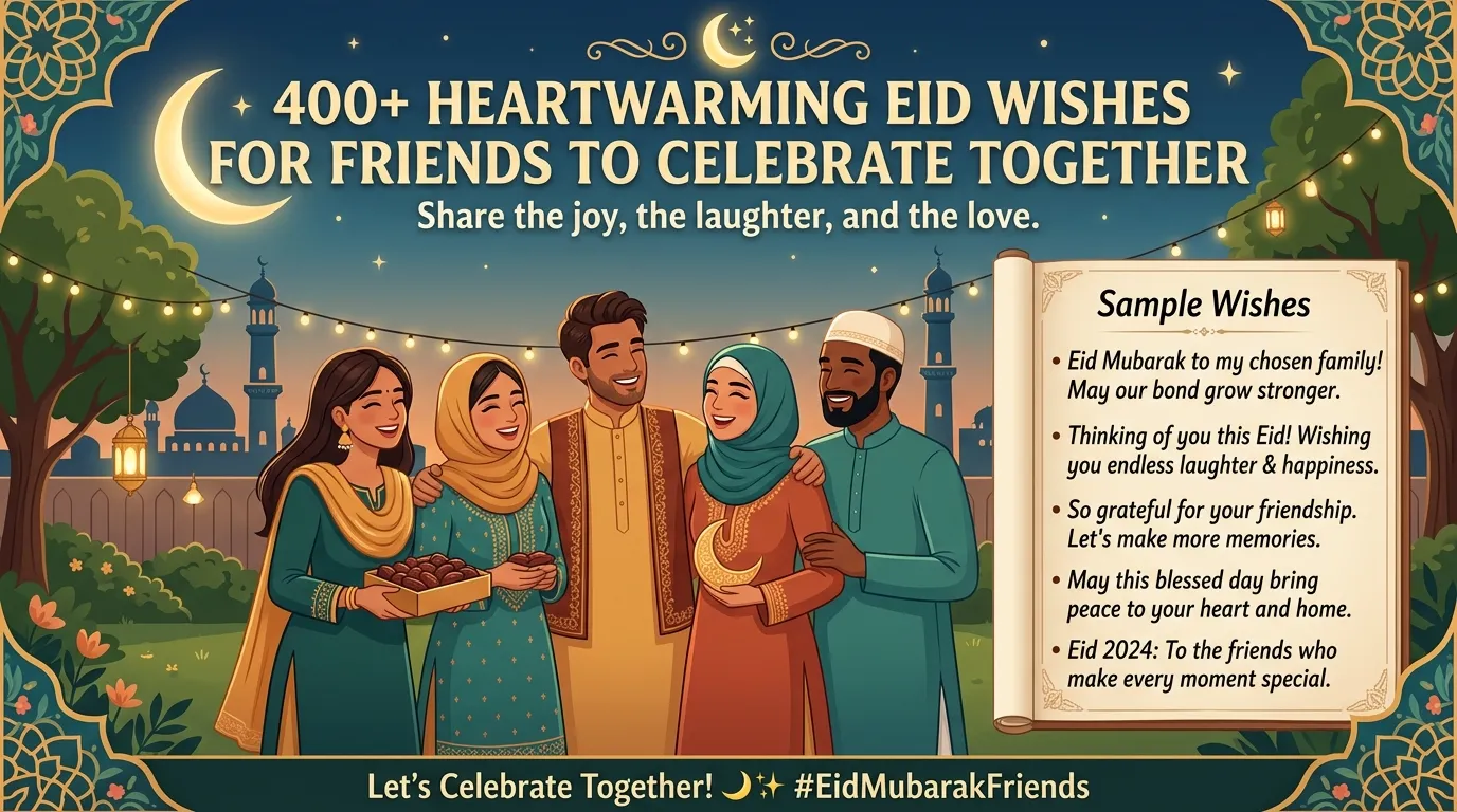 You are currently viewing 400+ Heartwarming Eid Wishes for Friends to Celebrate Together 🌙✨